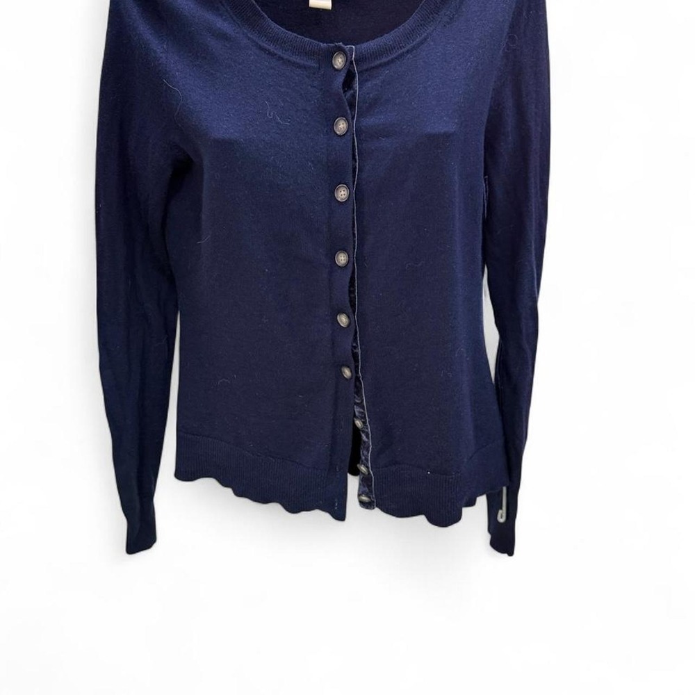 Banana Republic Navy Blue Scalloped Hem Merino Wool Cardigan Sweater XS